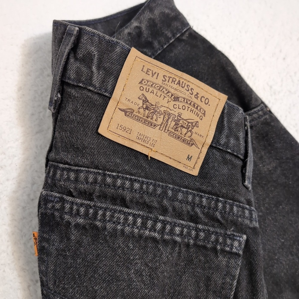 Vtg Levis 921 Orange Tab Black Denim Jeans Tapered Leg Size 8 26x32" USA made